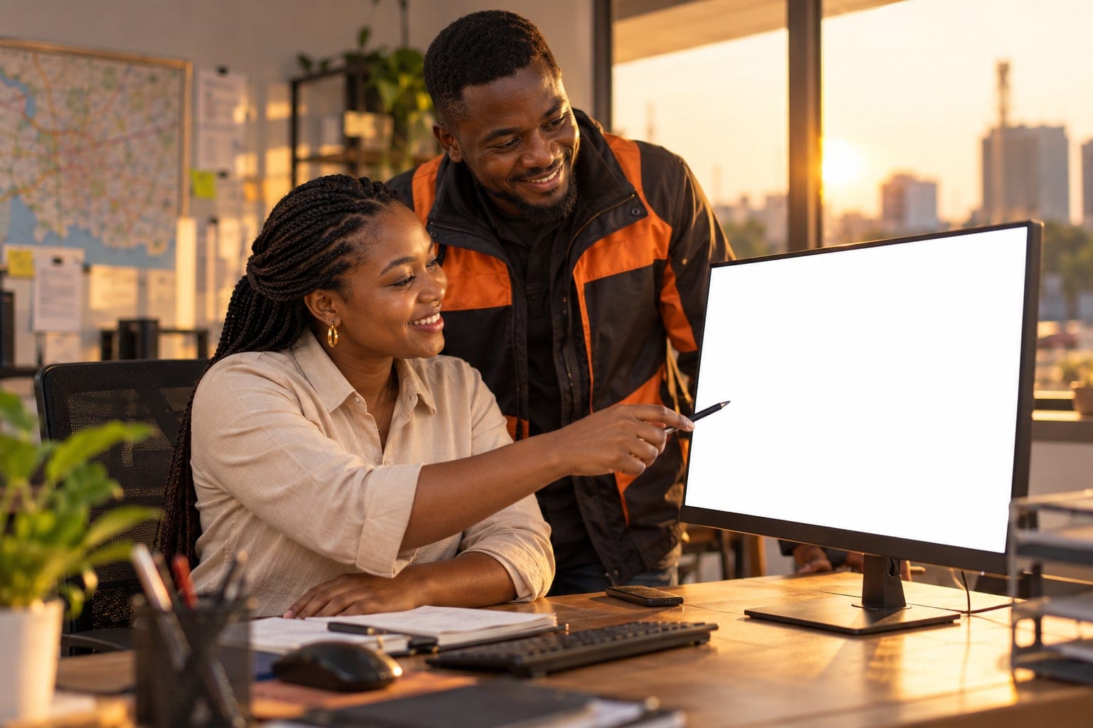 Dispatcher and driver looking at the live dispatch board